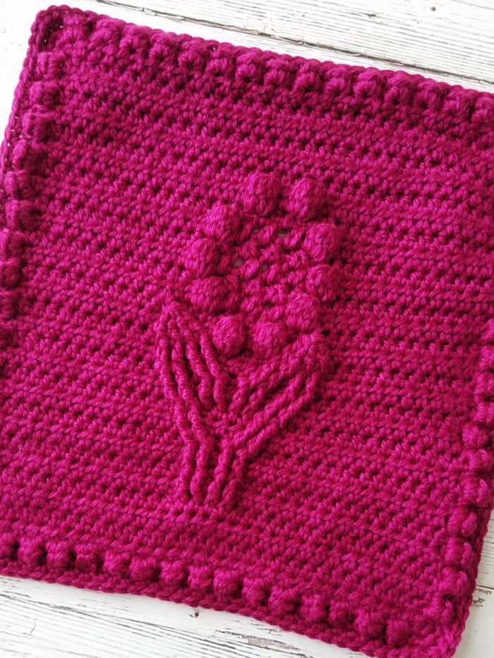 Crochet Cable Flower 12″ Square Free Pattern